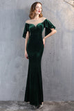 Champagne Velvet Mermaid Long Prom Dress