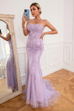 Light Purple Mermaid Long Prom Dress with Appliques