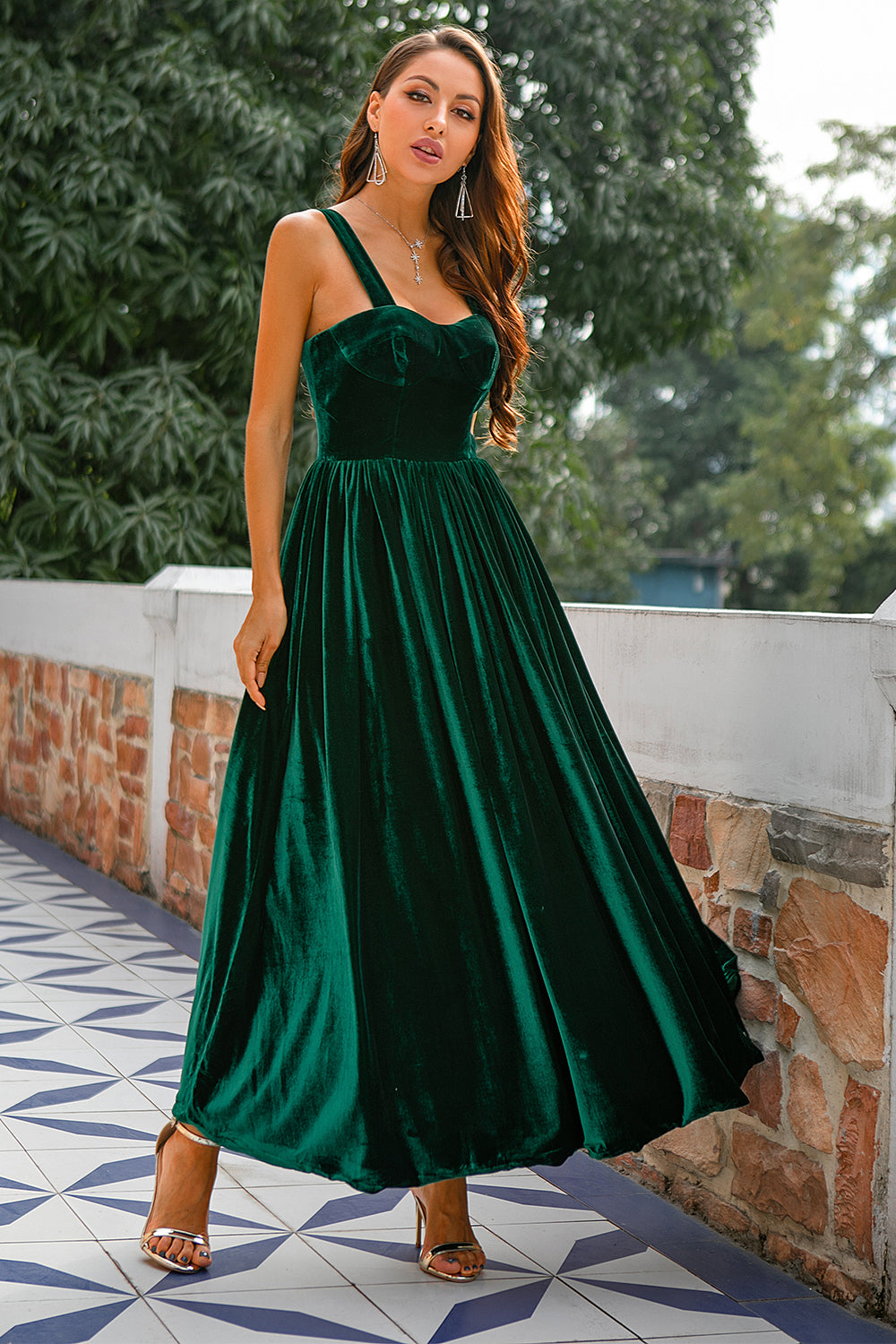Dark Green Velvet Semi Formal Dress