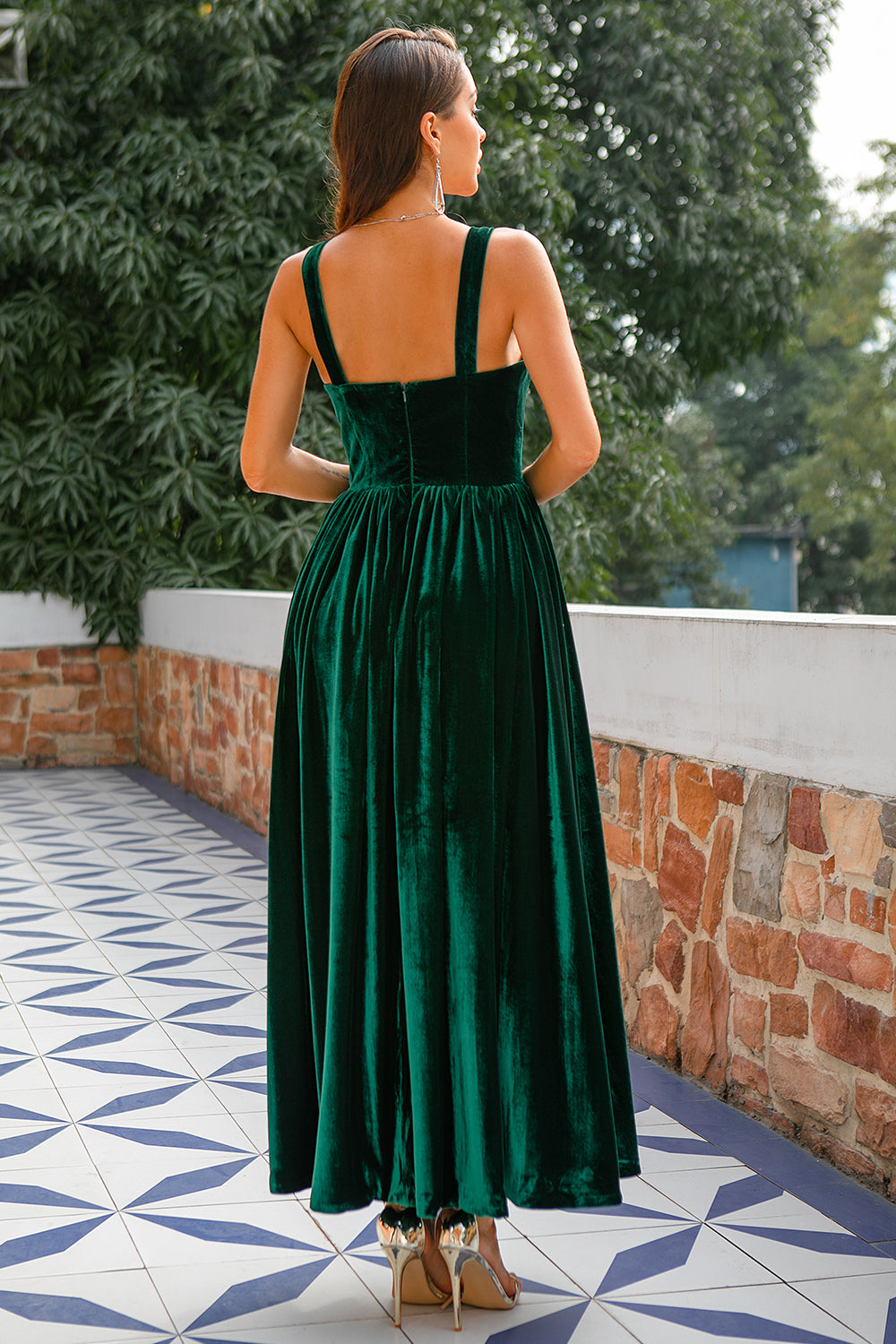 Dark Green Velvet Semi Formal Dress
