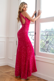 Fuchsia Sequin Long Prom Dress with Slit