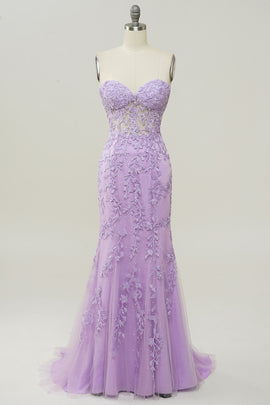 Lilac Strapless Prom Dress with Appliques