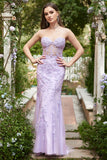 Lilac Strapless Prom Dress with Appliques