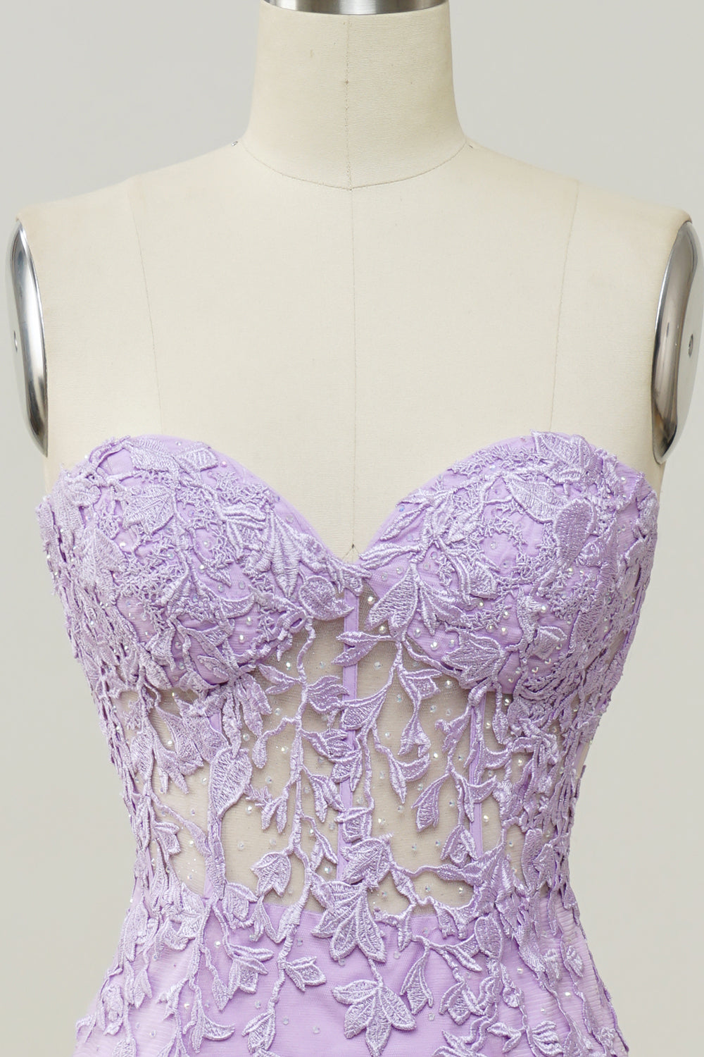Lilac Strapless Prom Dress with Appliques