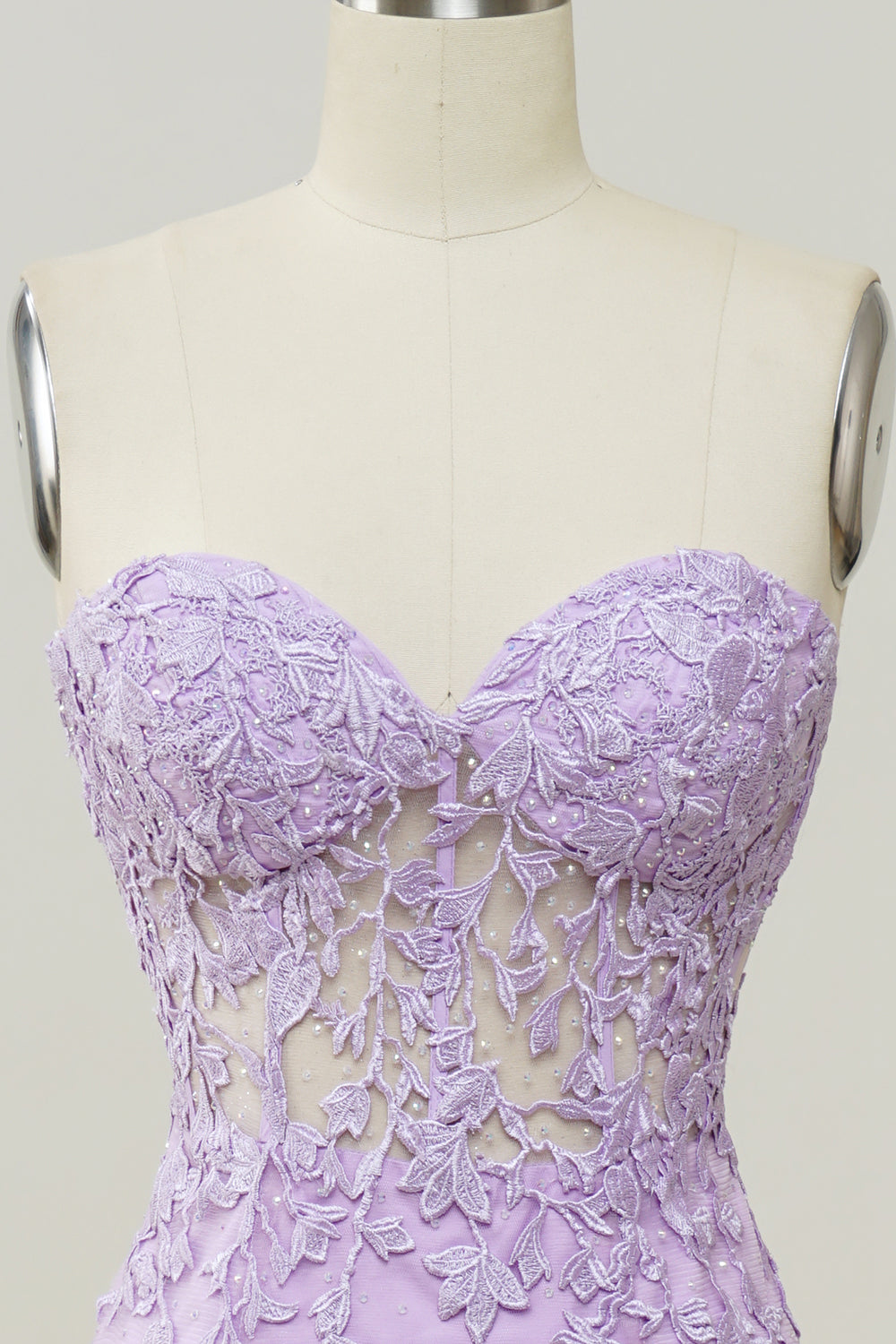 Lilac Strapless Prom Dress with Appliques