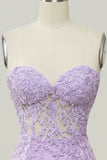 Lilac Strapless Prom Dress with Appliques