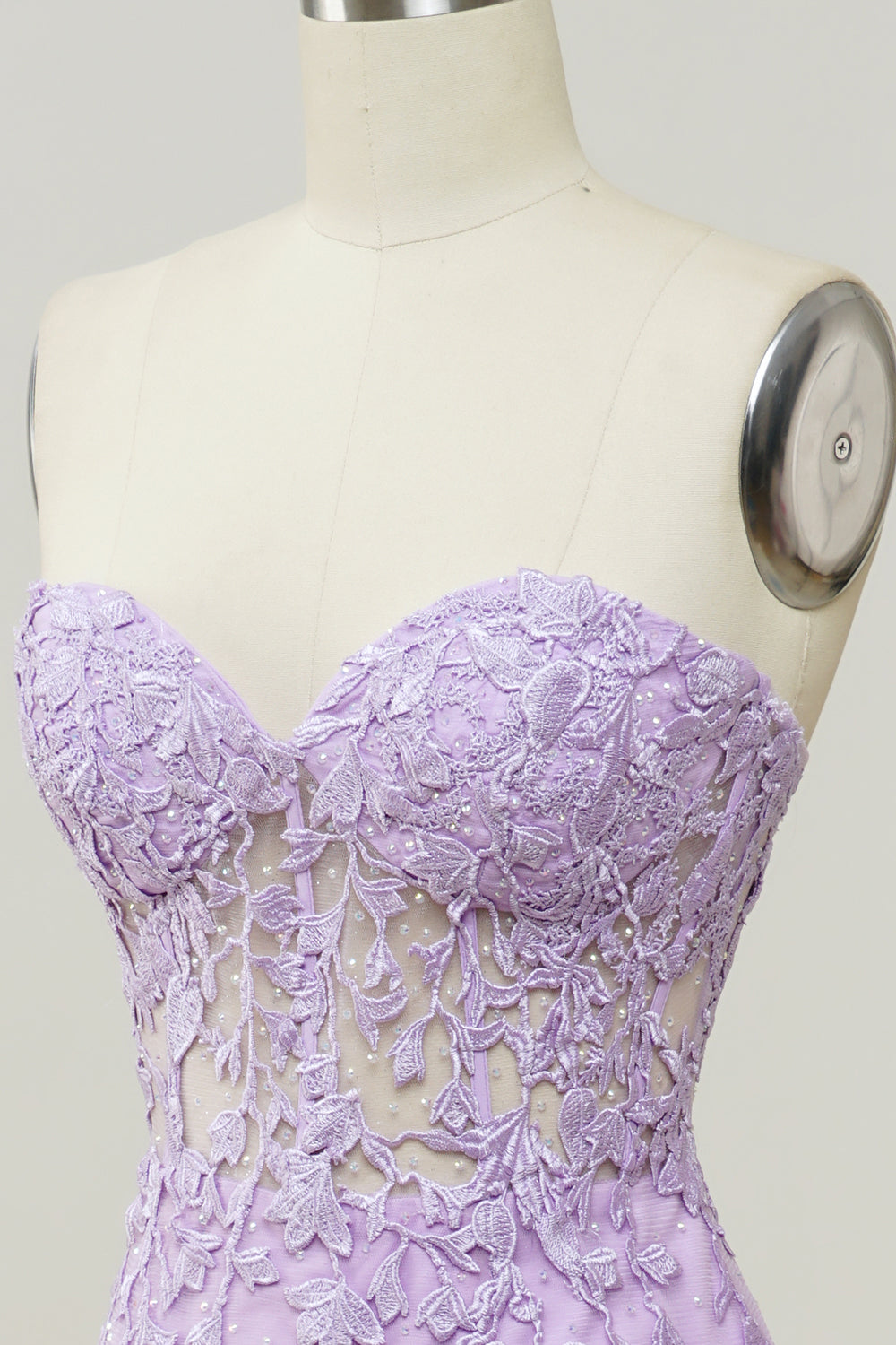 Lilac Strapless Prom Dress with Appliques