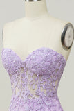 Lilac Strapless Prom Dress with Appliques