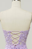 Lilac Strapless Prom Dress with Appliques