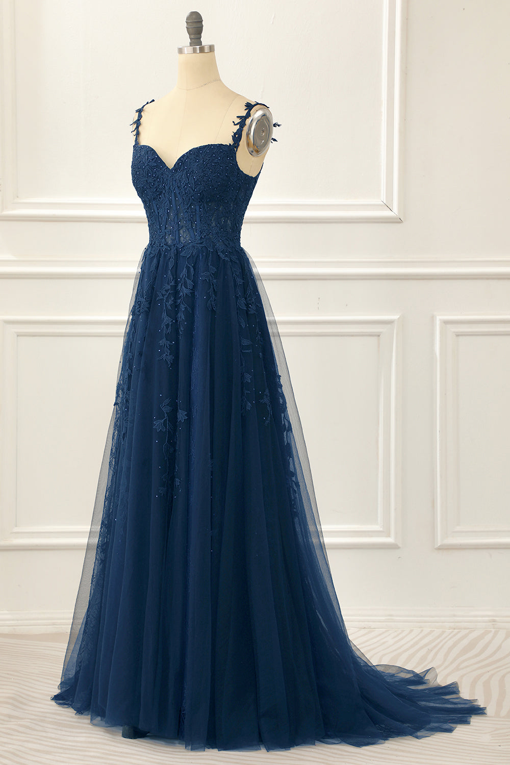 Lace Navy Blue Tight Fitted Prom Dresses Navy Beaded Lace Long V Neck Dress With See- Lace Navy Blue Tight Fitted Prom Dresses Navy Beaded Lace Long V Neck Dress With See-