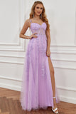 Purple Off the Shoulder Long Prom Dress with Appliques