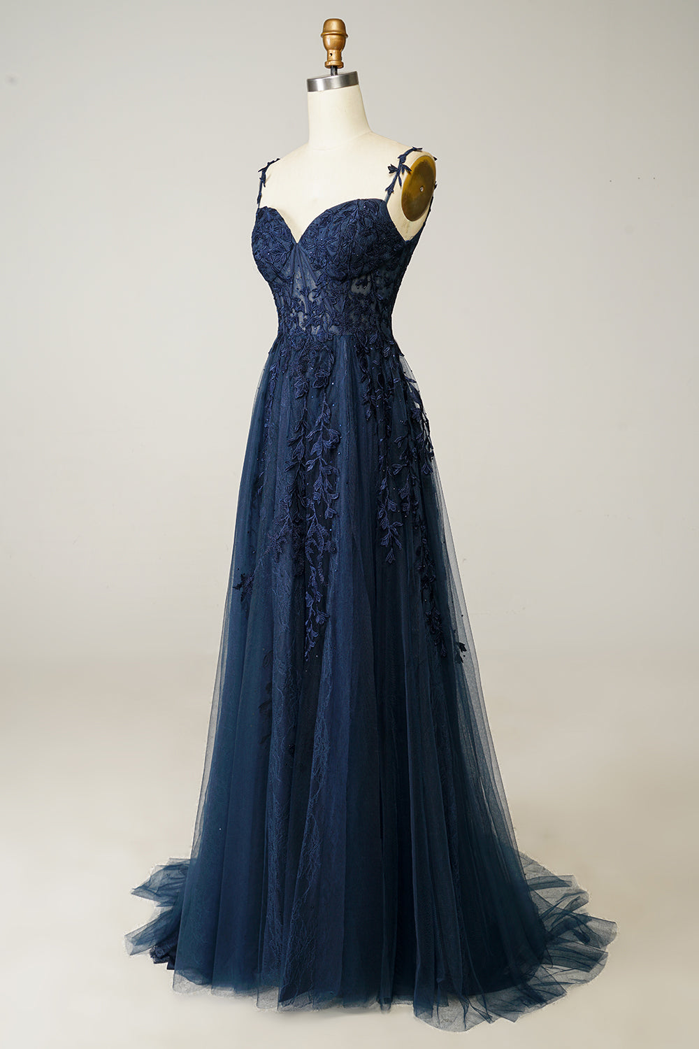 ZAPAKASA Women Navy Prom Dress A Line Spaghetti Straps Party Dress with Appliques ZAPAKASA Women Navy Prom Dress A Line Spaghetti Straps Party Dress with Appliques