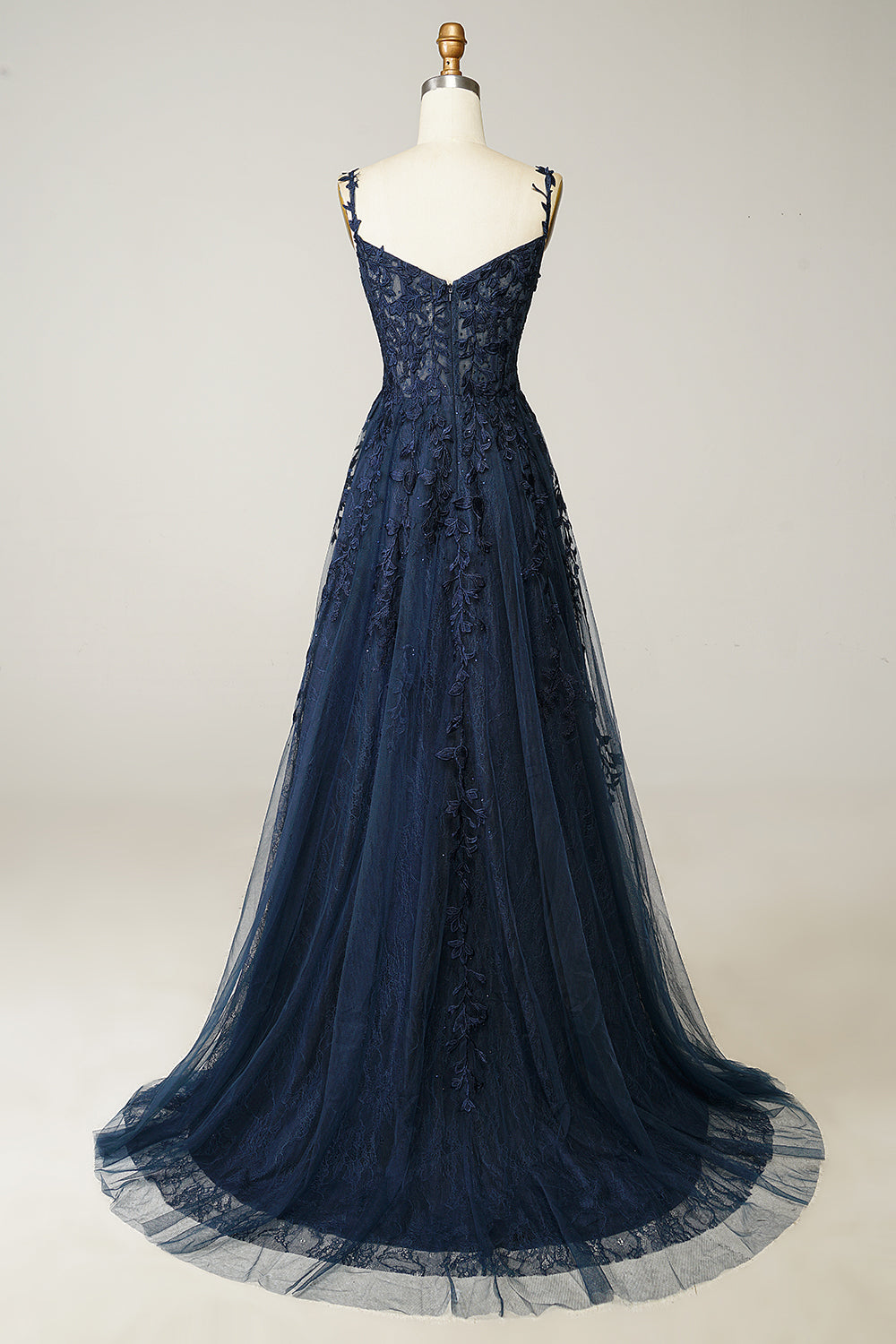 ZAPAKASA Women Navy Prom Dress A Line Spaghetti Straps Party Dress with Appliques ZAPAKASA Women Navy Prom Dress A Line Spaghetti Straps Party Dress with Appliques