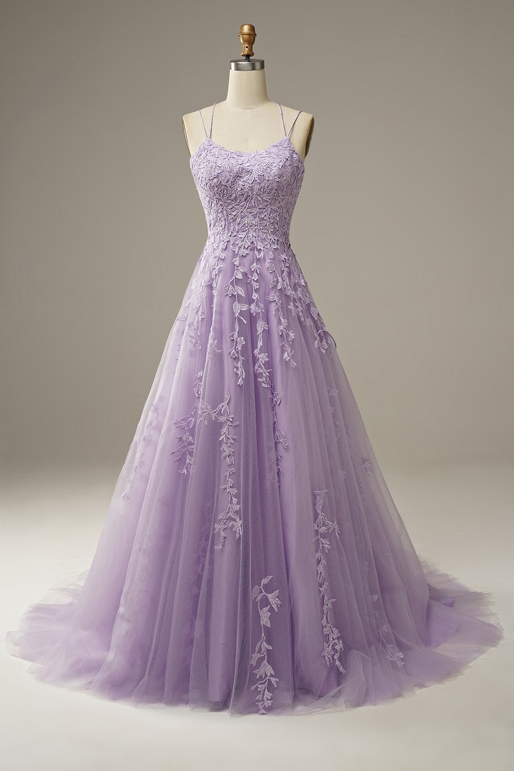 A-Line Spaghetti Straps Purple Long Prom Dress