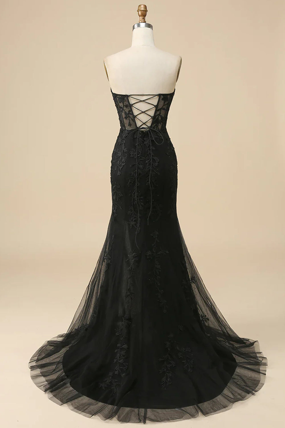 black lace mermaid formal dress Black Lace 3D Rosette Mermaid Sheer Long Sleeves Prom Dress