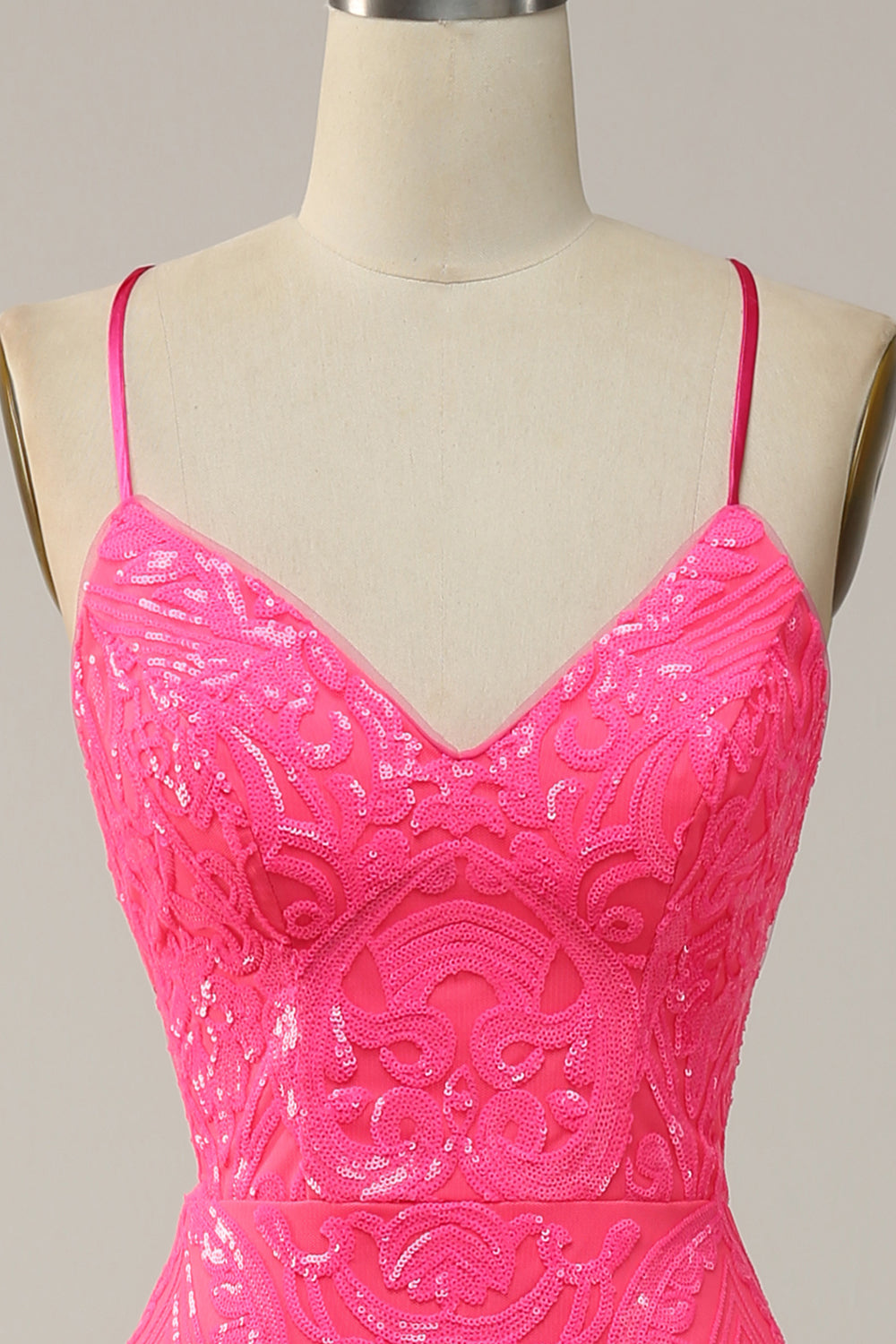 Mermaid Backless Hot Pink Sequins Long Prom Dress