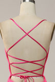 Mermaid Backless Hot Pink Sequins Long Prom Dress