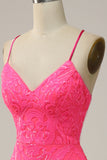 Mermaid Backless Hot Pink Sequins Long Prom Dress
