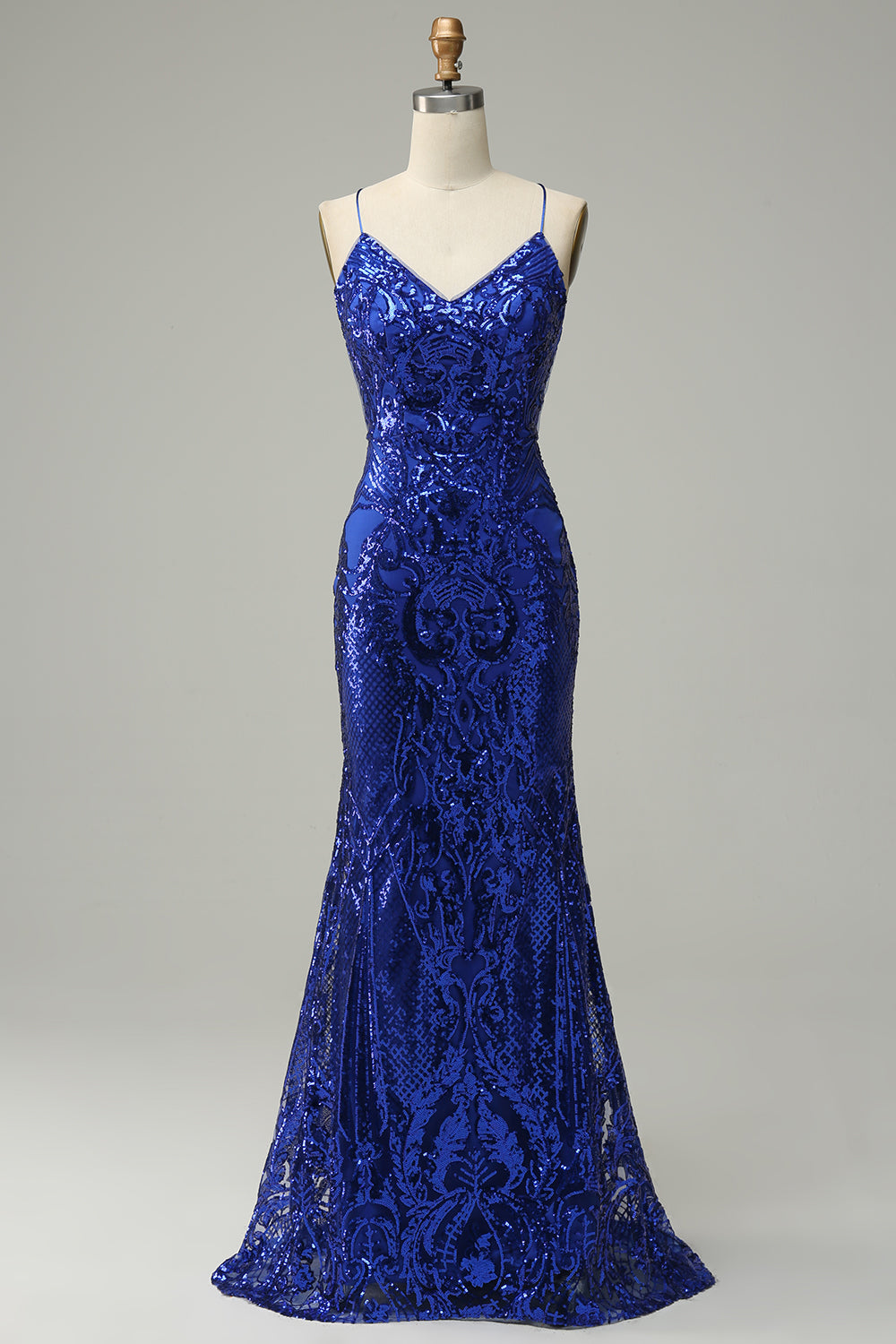 Mermaid Backless Royal Blue Sequins Long Prom Dress