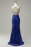 Mermaid Backless Hot Pink Sequins Long Prom Dress