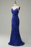 Mermaid Backless Hot Pink Sequins Long Prom Dress