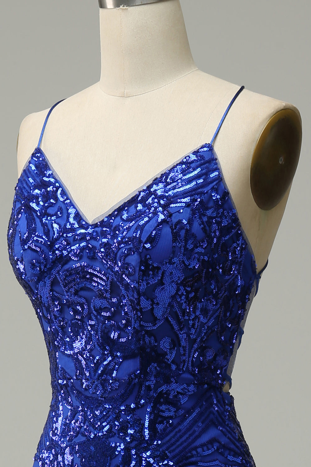 Mermaid Backless Royal Blue Sequins Long Prom Dress