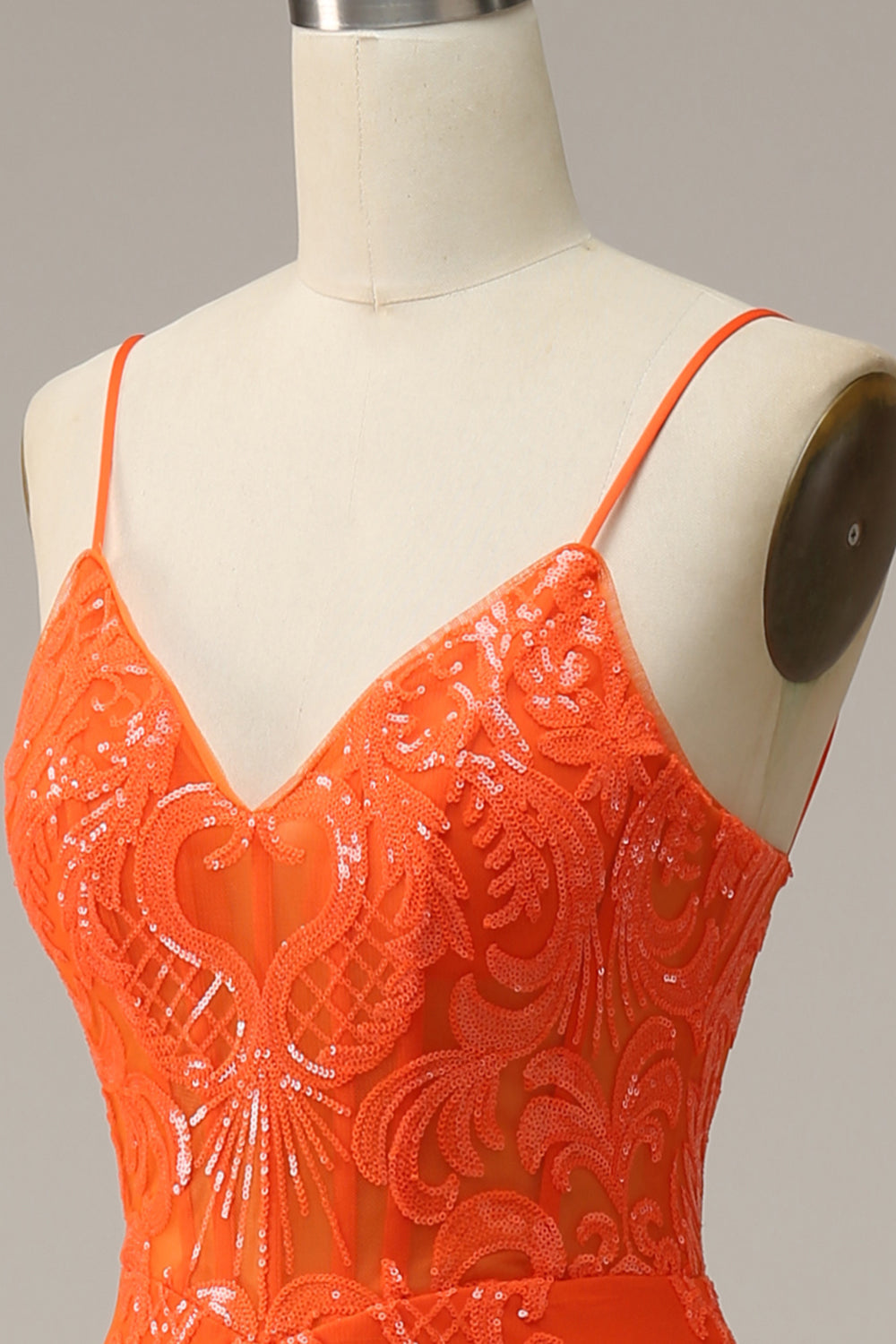 Mermaid Spaghetti Straps Orange Long Prom Dress with Split Front