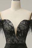Off the Shoulder Sheath Prom Dress with Feather