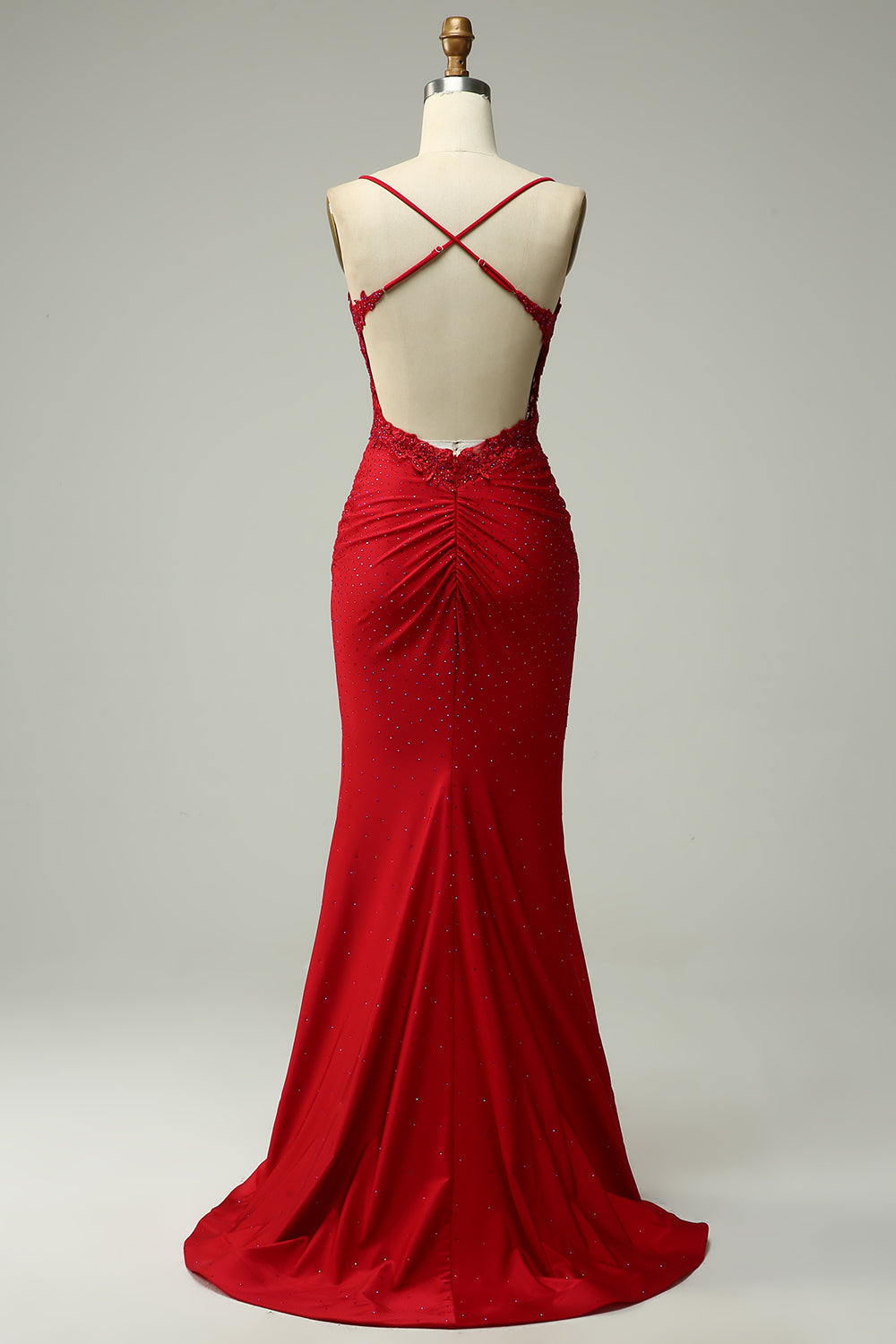 Wedtrend Women Dark Red Beaded Prom Dress Mermaid Beaded Halter Evening  Dress with Appliques – WEDTREND