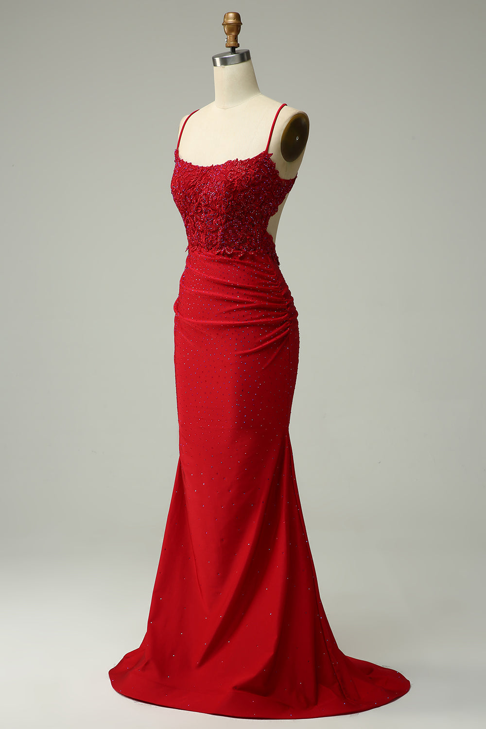 dark red vintage prom dress Handmade Beading Burgundy Red Mermaid Prom Dress
