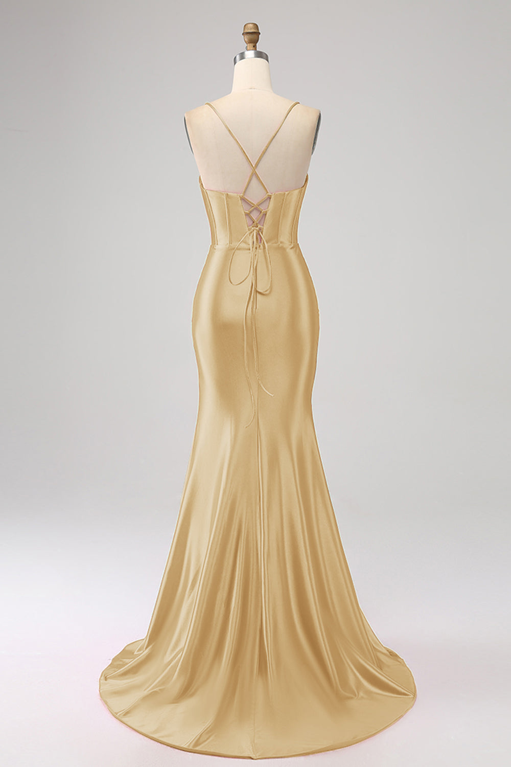 Stunning Black Mermaid Spaghetti Straps Corset Prom Dress with Split Front