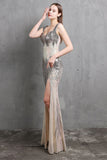 Gold Mermaid Sequin V Neck Prom Dress