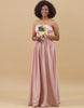 Off-the-Shoulder Floor-Length Satin Bridesmaid Dress With Pocket