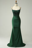 Prom Dress Dark Green Spaghetti Straps Mermaid Evening Dress