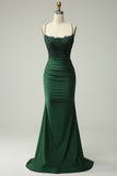 Mermaid Dark Green Satin Spaghetti Straps Prom Dress
