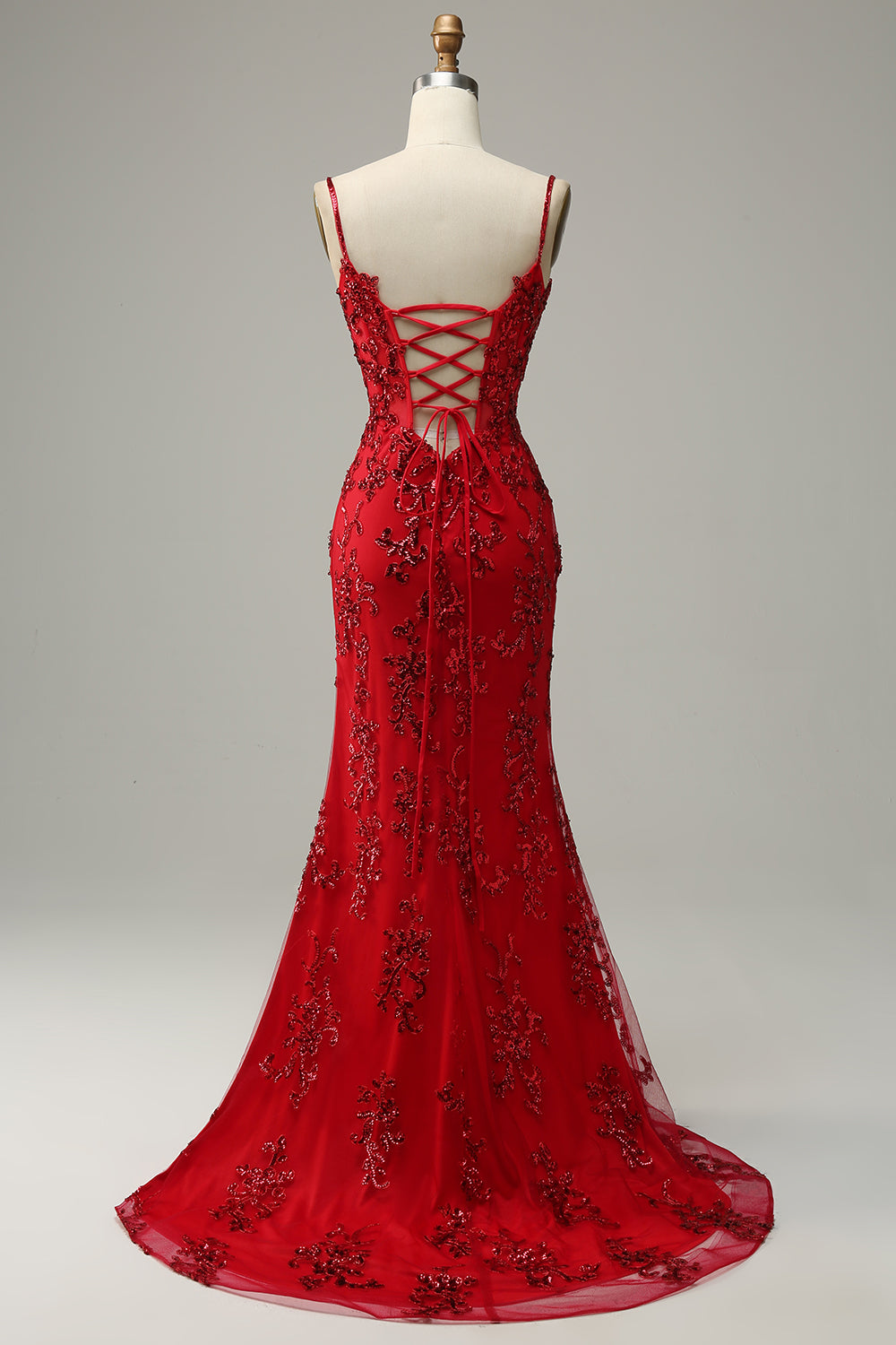 Royal Blue Spaghetti Straps Appliques Prom Dress with Slit