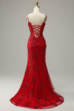 Royal Blue Spaghetti Straps Appliques Prom Dress with Slit