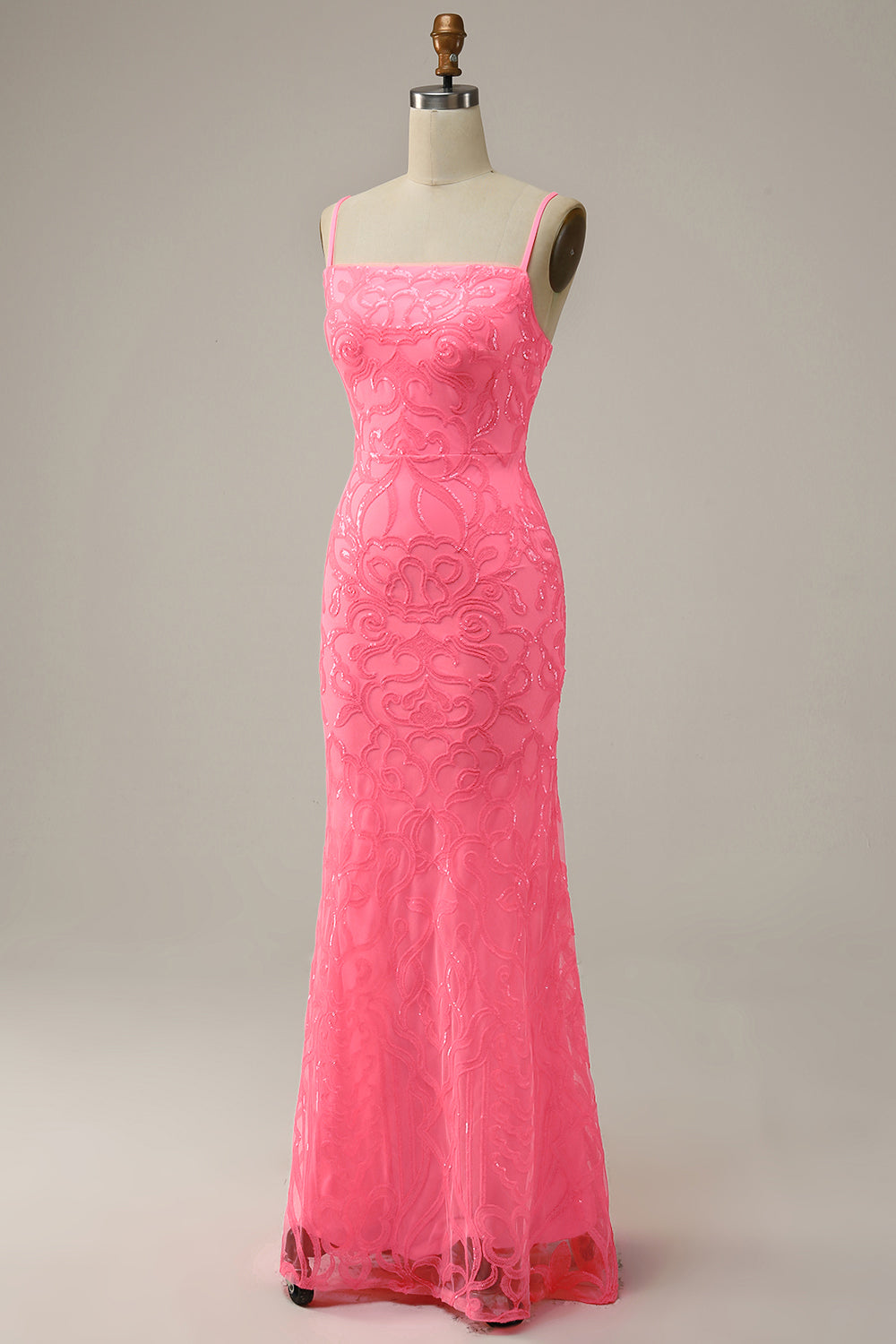 Blush Spaghetti Straps Sequins Mermaid Prom Dress