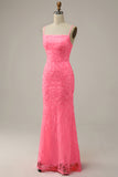 Blush Spaghetti Straps Sequins Mermaid Prom Dress