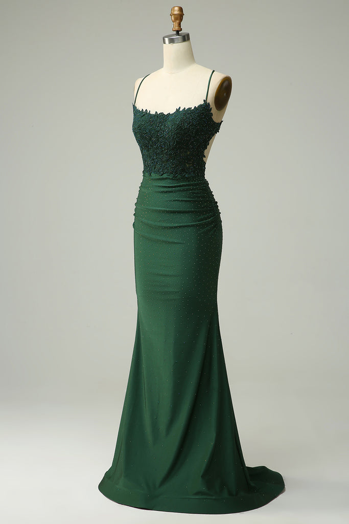 Generous Green Spaghetti Straps Lace Mermaid Evening Dress Y1030 main image 1
