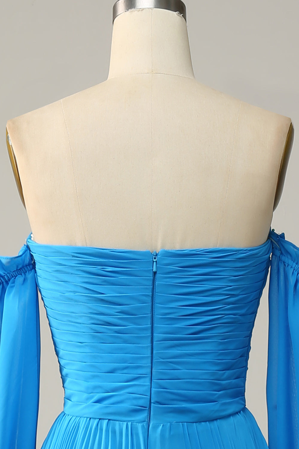 A Line Off the Shoulder Blue Long Prom Dress