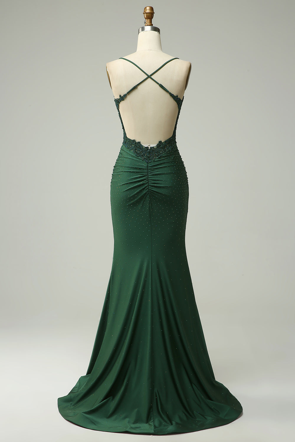 Mermaid Dark Green Satin Spaghetti Straps Prom Dress