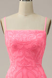 Blush Spaghetti Straps Sequins Mermaid Prom Dress