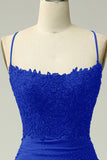 Mermaid Royal Blue Satin Spaghetti Straps Prom Dress