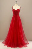 Red Sweetheart Tulle Prom Dress with Beading
