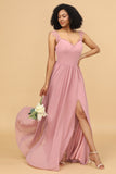 Lace Straps Blush Bridesmaid Dress