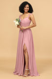 Lace Straps Blush Bridesmaid Dress