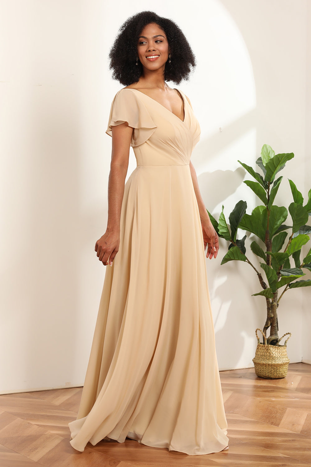 A-Line Champagne Chiffon Bridesmaid Dress