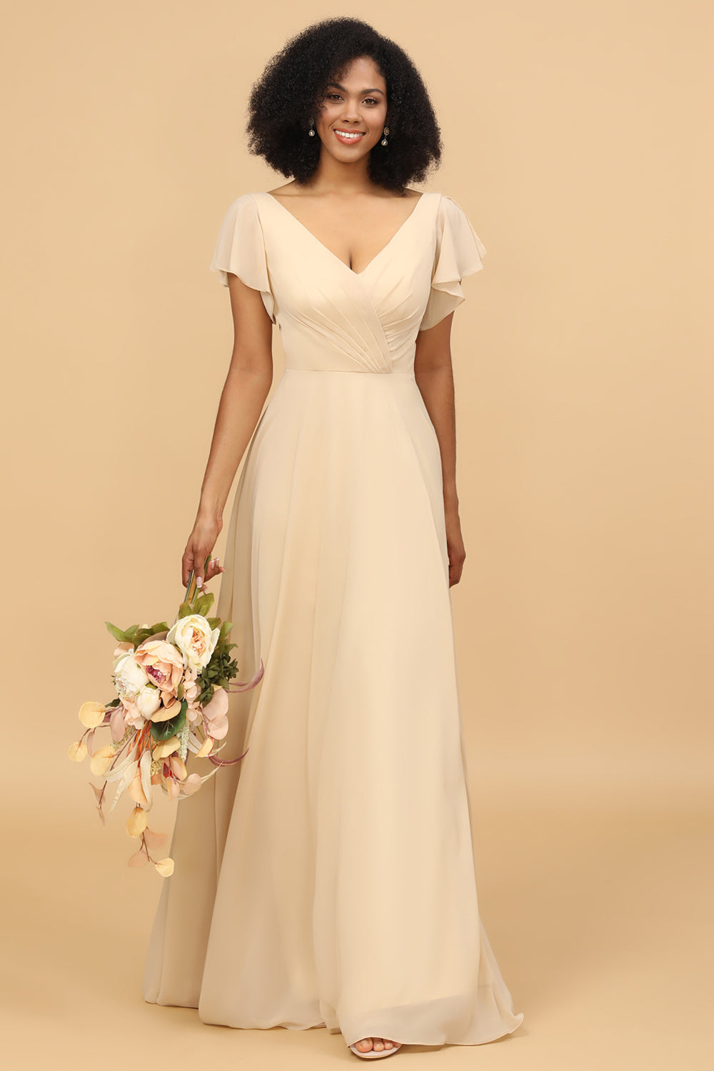 A-Line Champagne Chiffon Bridesmaid Dress