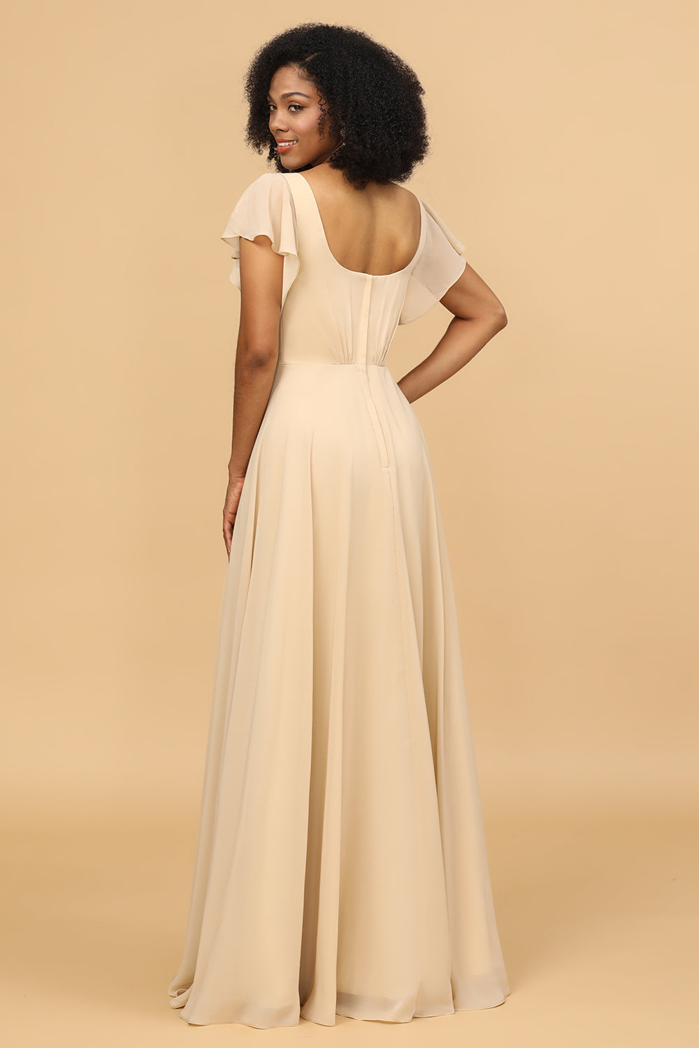 A-Line Champagne Chiffon Bridesmaid Dress